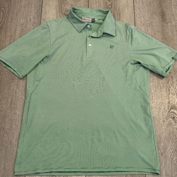 KJUS Golf Polo Shirt Mens Medium 50 Green Striped Performance Stretch Preppy - Picture 1 of 7